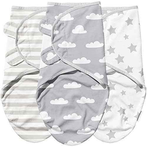 Pucksack Baby 0-3 Monate, Pucktuch für Säuglinge Babys, Baby Decken Set Neugeborenen, 0-3 Monate Sterne und Wolken