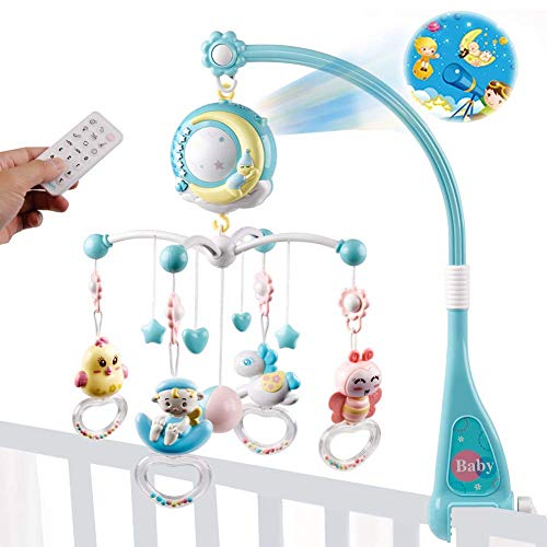 Mini Tudou Baby Crib Mobile Babybett mit Musik und Lichtern,Timing-Funktion,Projektion,Rassel zum Mitnehmen und Spieluhr,für Babys Jungen Mädchen Kleinkinder(Blau)