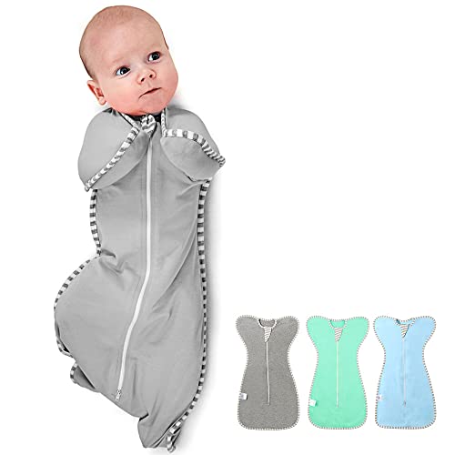 HINATAA Baby Pucksack 0-3 Monate, Schlafsack für Neugeborene, Bio-Baumwolle Swaddle Up Atmungsaktiv Ganzjahres Wickeldecke für Jungen und Mädchen, Multifunktions verstellbarer baby pucksack (Grau)