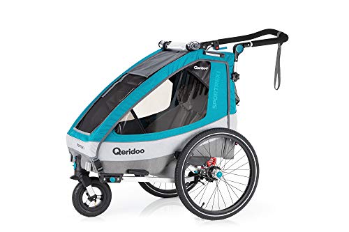 Qeridoo Sportrex1 (2020/2021) Fahrradanhänger Kinder, 1 Sitzer, Federung - Petrol
