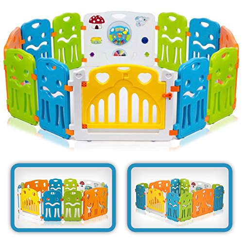 Baby Vivo Laufgitter Laufstall Baby Absperrgitter Krabbelgitter Schutzgitter für Kinder aus Kunststoff mit Tür und Spielzeug - Colors XL erweiterbar